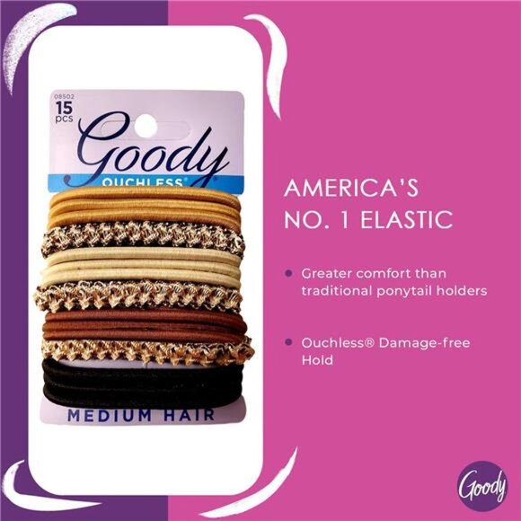 Goody Ouchless No-Metal Elastics Hair Tie (15 Ct, Neutrals/Multi) - 4MM - Picture 2 of 7
